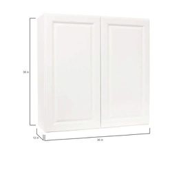 Hampton Satin White Raised Panel Stock Assembled Wall Kitchen Cabinet (36 in. x 36 in. x 12 in.)
