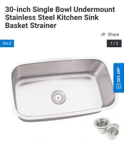 30-inch, Single Bowl, Undermount, Stainless Steel Kitchen (includes Sink Basket Strainer)