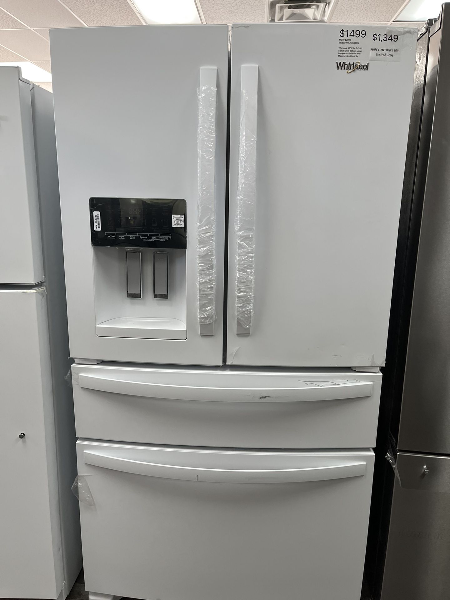 Mother’s Day Sale/ Whirlpool 36”wide 4 Door Refrigerator With Water/ Ice Dispenser