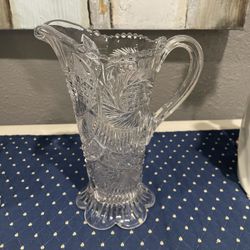 Vintage  Cut Glass “Let Hartman “Feather Your Nest” Pitcher