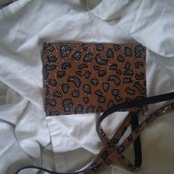 Christina Beaded Gold Cellphone Purse Small Leopard Print