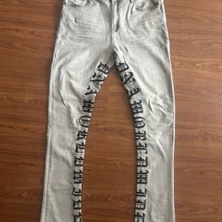 Men’s Stacked Flared Jeans Grey / Silver/ Black Fashion