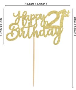 Ercadio 2 Pack Gold Glitter Happy 21st Birthday Cake Toppers Hello 21 Twenty One Cake Picks Cheers to Legal 21th Birthday Anniverysary Party Cake Deco