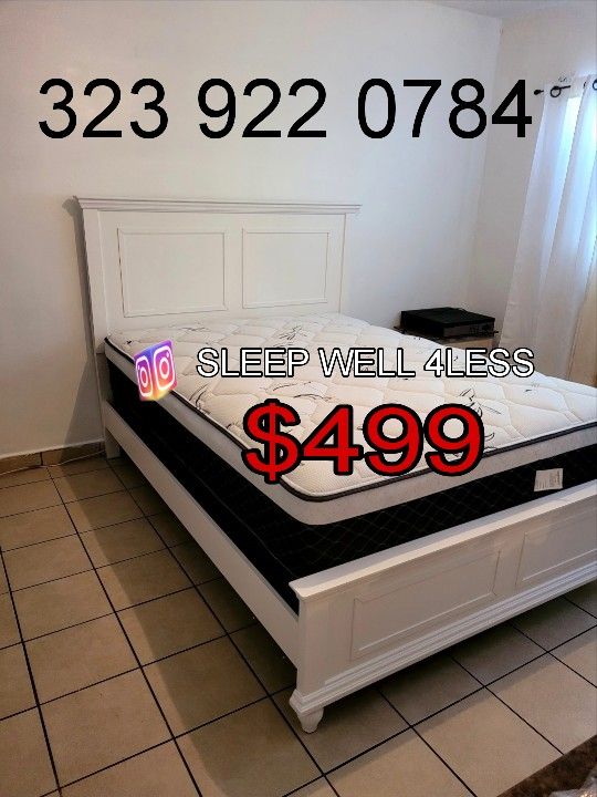 NEW QUEEN BED FRAME AND MATTRESS