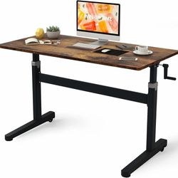 Standing Desk Adjustable Height Heavy Duty- Mobile Crank Desk, Manual Sit Stand Desk, Stand Up Desk on Wheels, Computer Desk for Home& Office, Rustic 