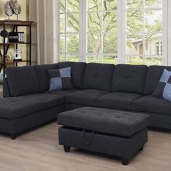 New Charcoal Gray Sectional Sofa Couch Set 