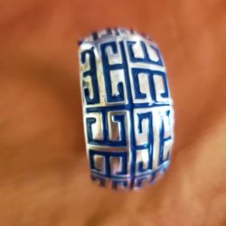 Silver Tone Blue Enameled Wide Hingle Bangle