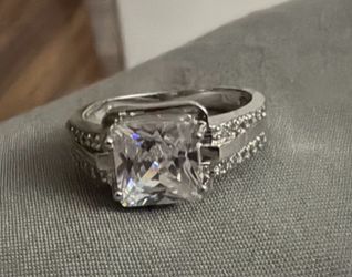 Silver Ring with Large Square CZ Stone