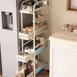 UMDONX Slim Storage Cart 4 Tier with Pull Out Basket Bathroom Organizer Rolling cart, Rolling Utility