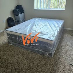 NEW QUEEN PILLOW TOP MATTRESS WITH BOX SPRING 2PC. BED FRAME ISN'T AVAILABLE