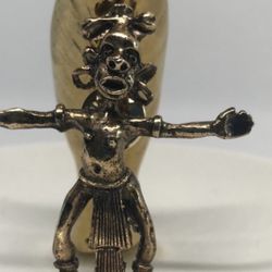 Vintage Dhokra Damar tribal drumming figurine from India pin brooch