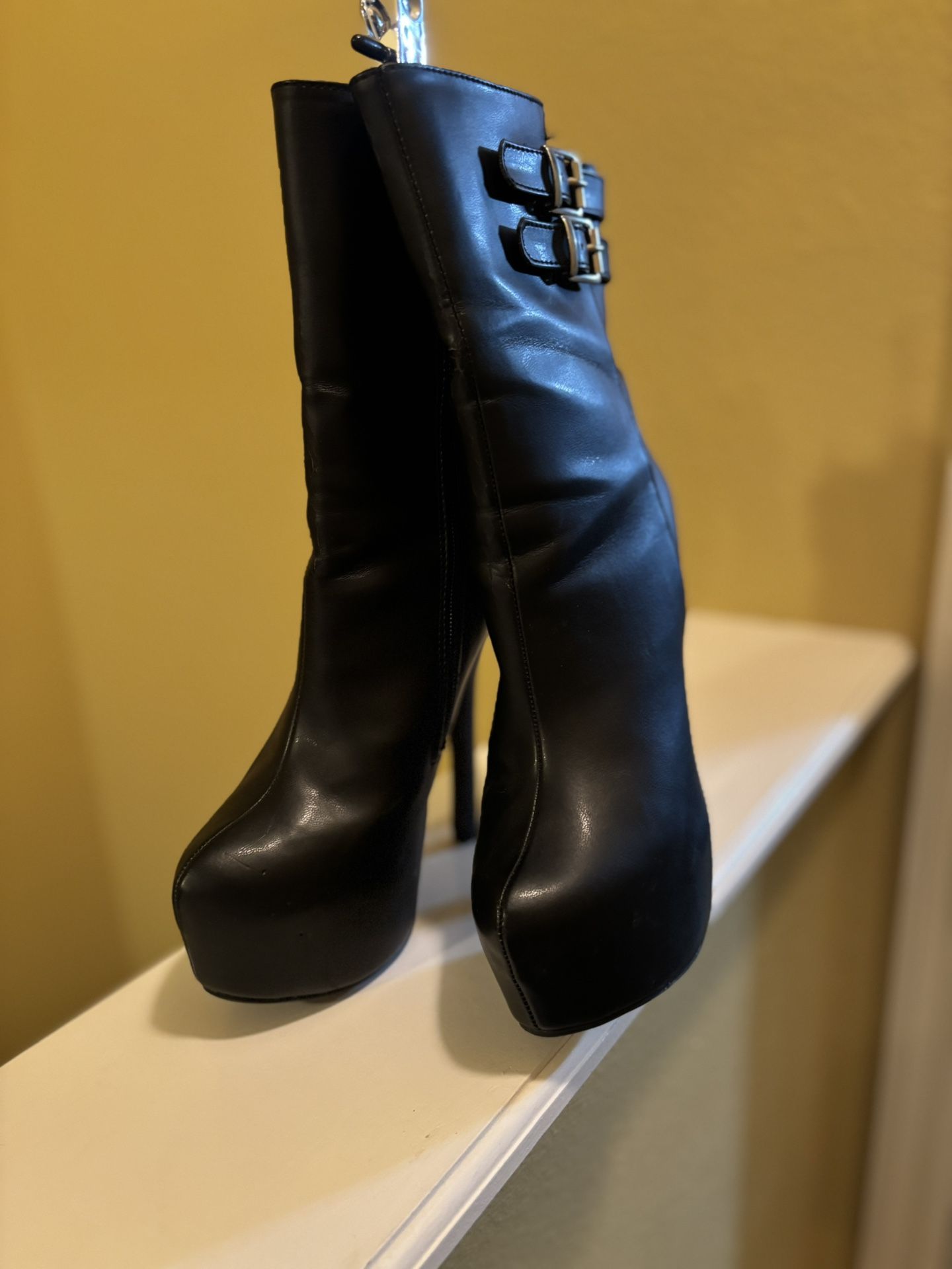 SEXY Black Platform Stiletto Ankle Boots Buckle Booties High Heel Goth Clubwear