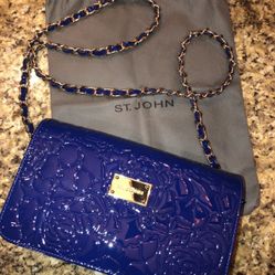 ST. JOHN Bright Ocean Blue Gold Chain Brand New Never Used Clutch Wallet Handbag Purse