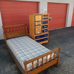 Amish Two Piece Upright Chest And Single Size Bed Set Only