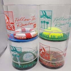 Vintage Lot Of 4 Acrylic Low Ball Cups Floating Novelties Follow The Rainbow 90s