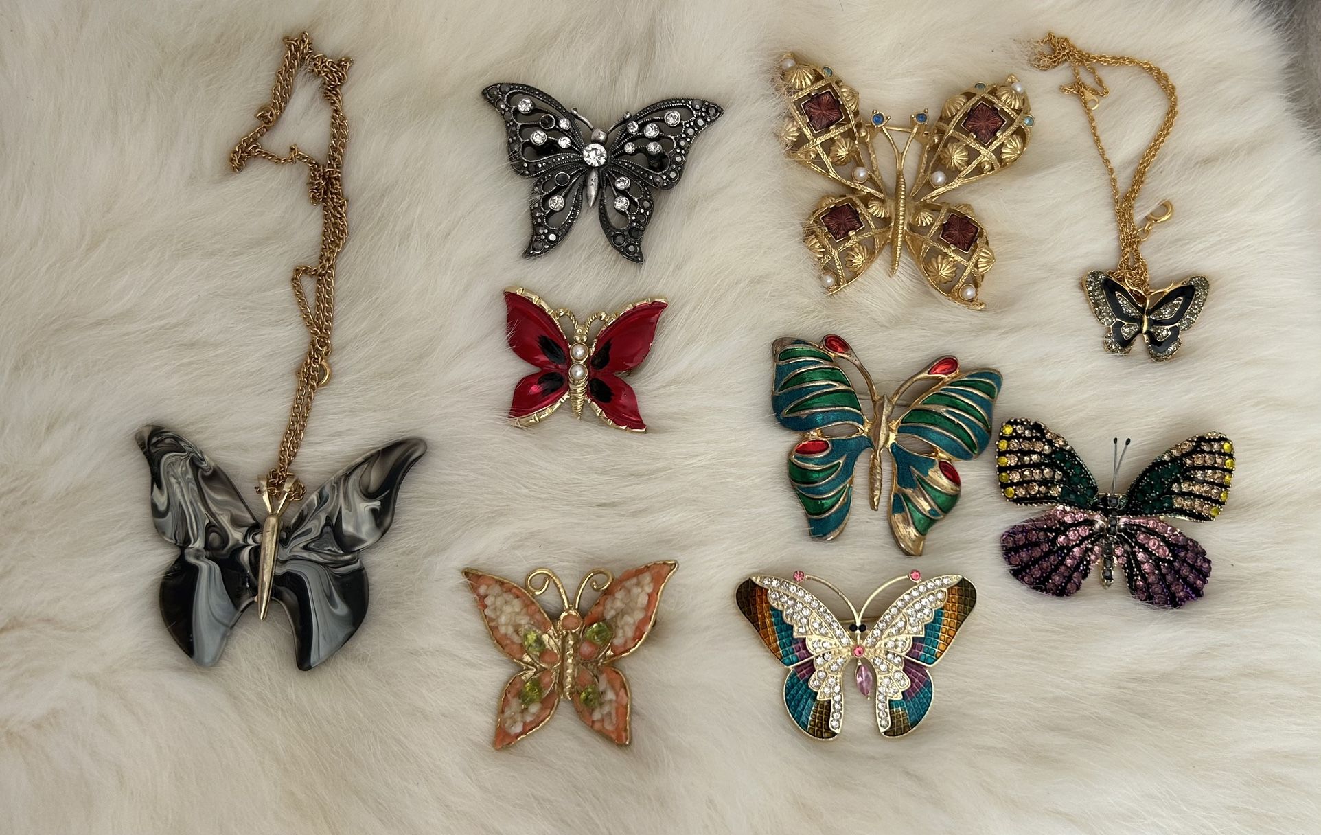 Vintage lot 9- Butterfly Brooches Pins Necklaces Jewelry Collection Estate Find Rhinestones Crystal
