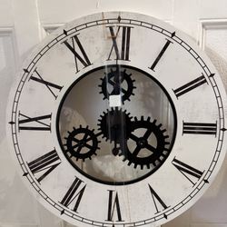  Large Farmhouse Wall Clock – Industrial Gear Design – Like New