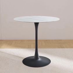 Round Counter Height Table,10MM Thick Glass with Marble Veneer, 36"x36"x36"