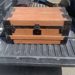 Rare small 1800s Haines flat top steamer chest