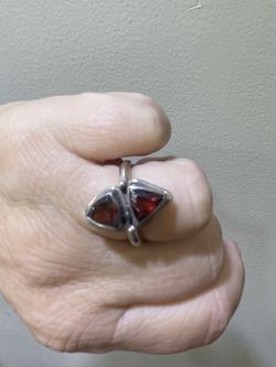 Two Triangle Cut Garnet 925 Sterling Silver Handmade Ring Size 7.25 NEW