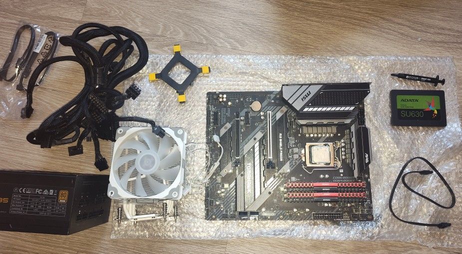 Z490 mag tomahawk motherboard
Ddr4 3600 ram ( 4 sticks ) cl 18
Intel i5 10600k cpu
Cpu cooler
750 watt power supply
, 2