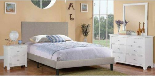 GRAY QUEEN BED FRAME WITH MATTRESS