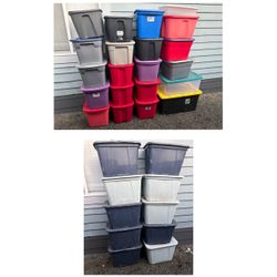 31 tubs / storage bins ( 1 is very big w/ wheels & handle)