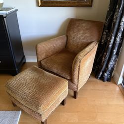 🪑 Upholstered Chair & Ottoman Set – Good Condition 