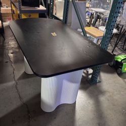 ON SALE!! $175 New Assembled Black Dining Table with 2 Black Roman Column Legs (As Is With Some Details)