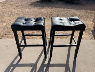 Set (2) Black Wood with Leather Top Stool Chairs (LxWxH: 14” x 20” x 29”)