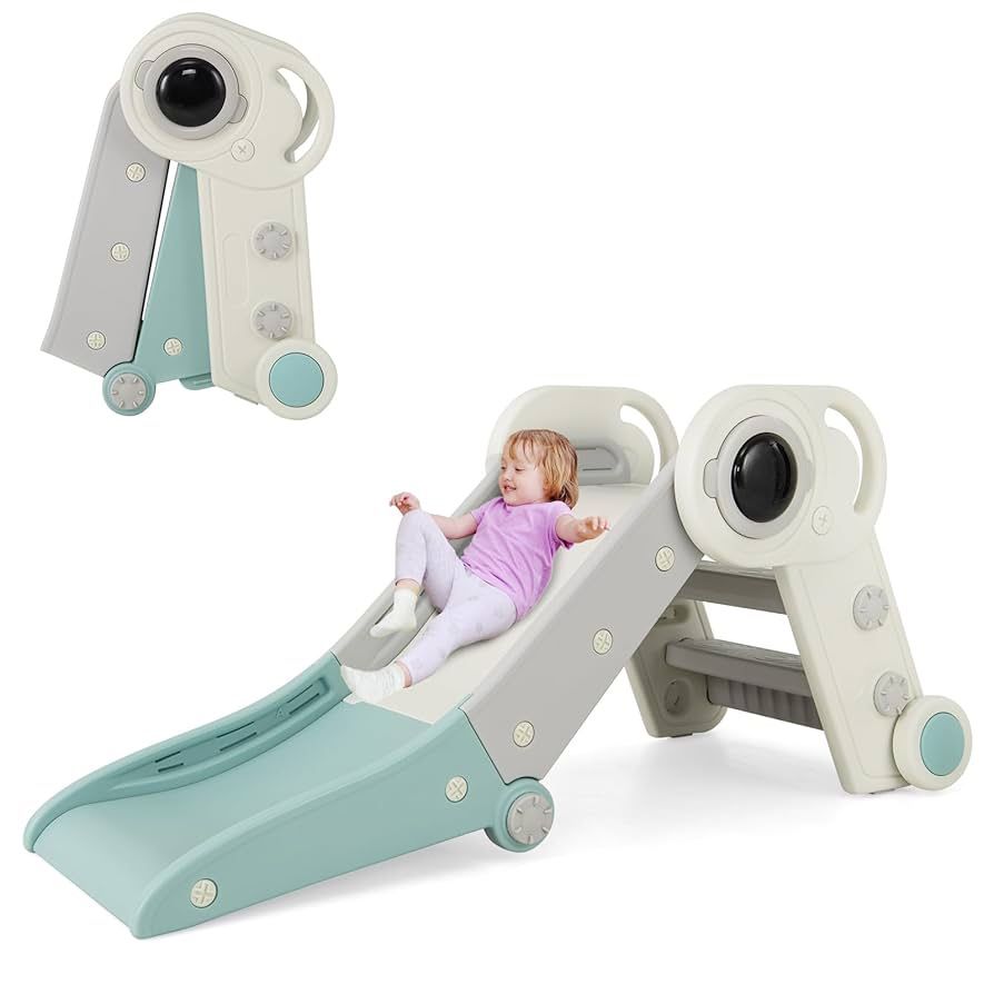 Toddler Slide, Foldable Slide for Kids Toddlers Aged 18+ Months, 2 in 1 Indoor Folding Freestanding Baby Climber Playset Playground with Climber (Blue
