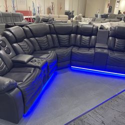 Reclining Sectional Sofa With Bluetooth Speakers & LED Lighting