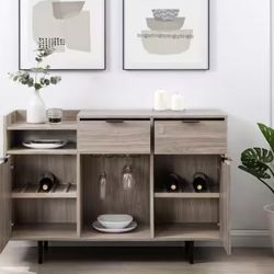 Modern Bar Storage Cabinet with Reversible Bottle Shelves Beige