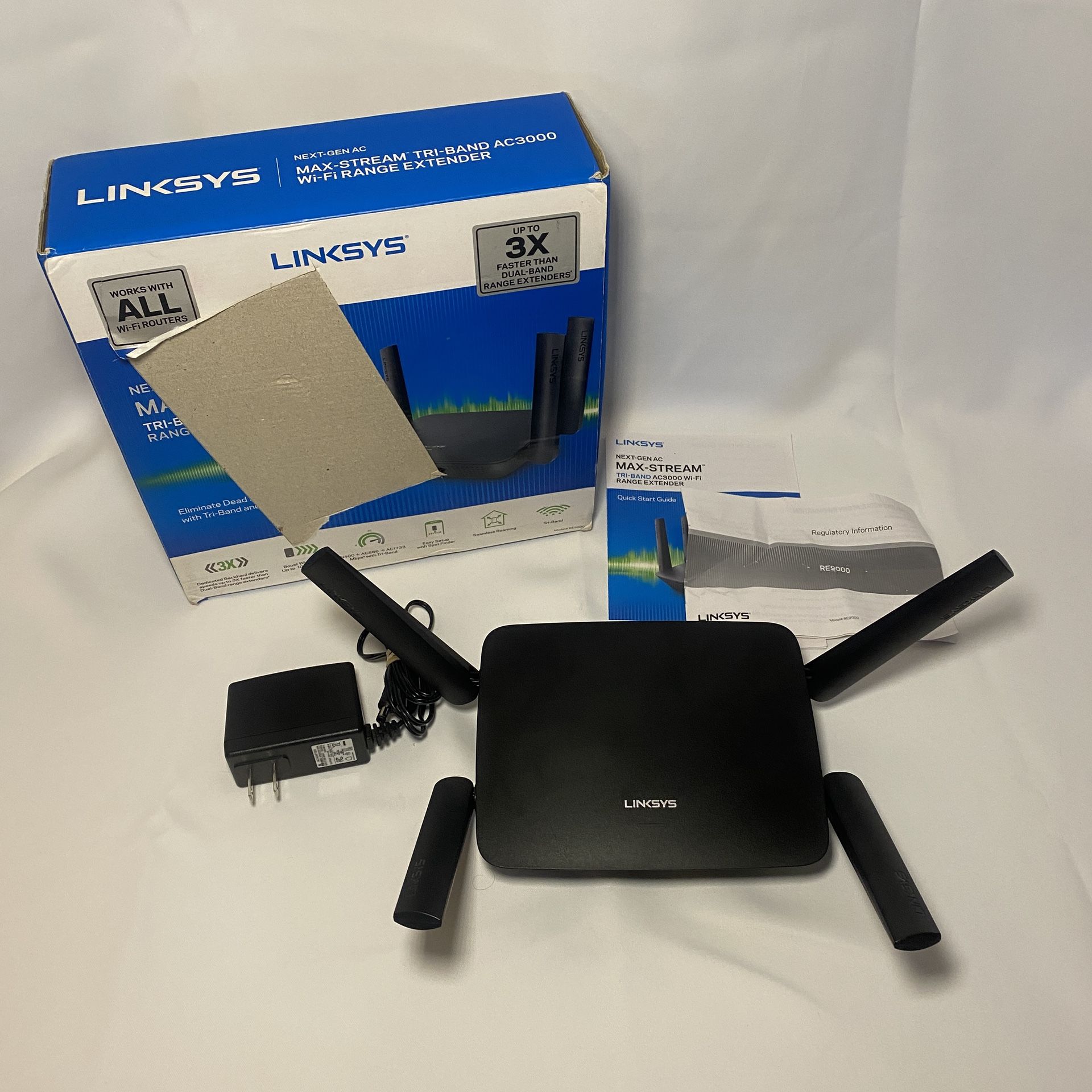 Linksys RE9000 AC3000 Next-Gen Max-Stream Tri-Band Wi-Fi Range Extender Roam EUC
