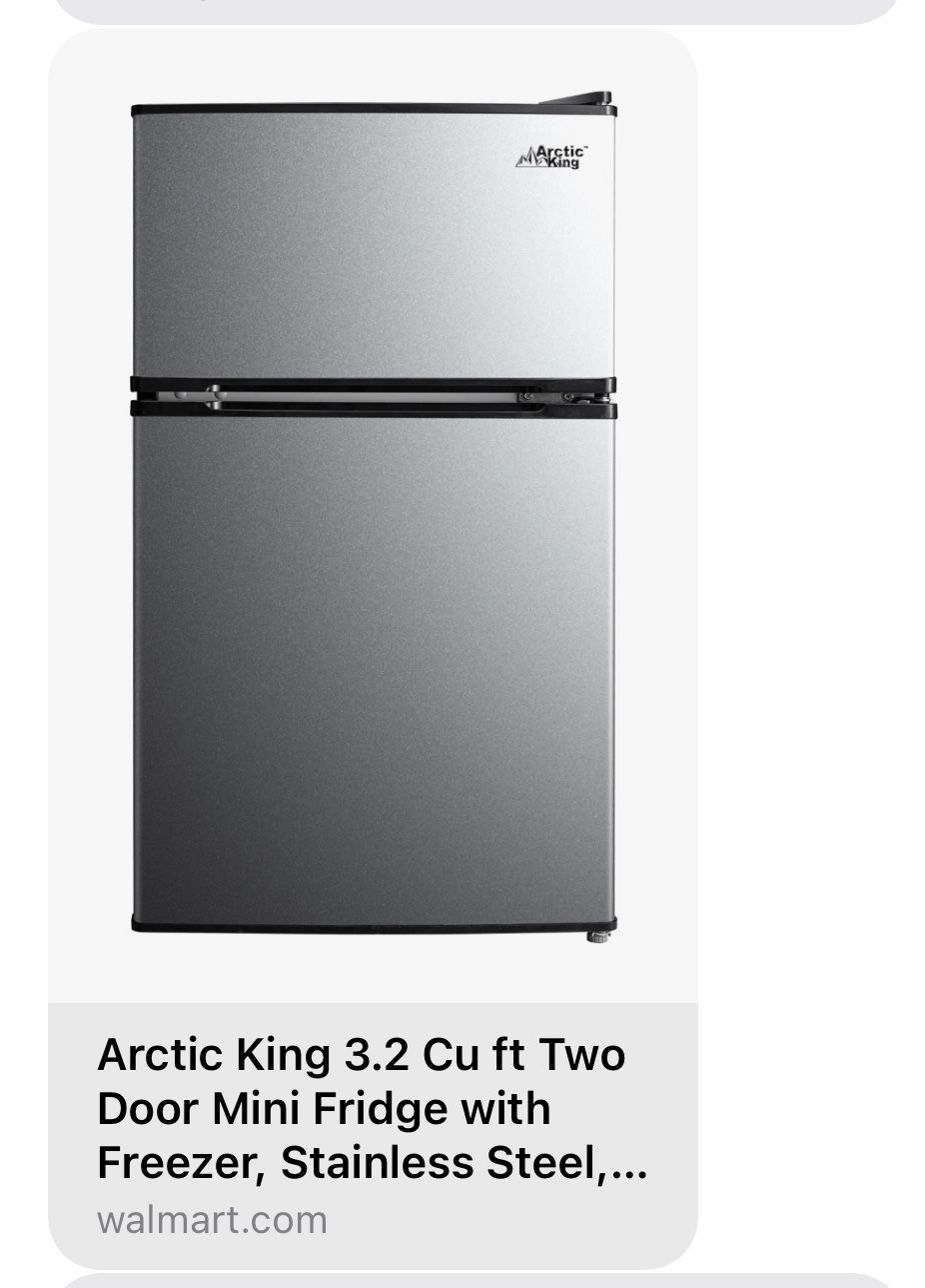 Arctic King 3.2 Cu ft Two Door Mini Fridge with Freezer, Stainless Steel, E-Star