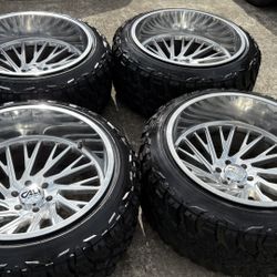 24x14 POLISHED CALI DEEP DISH RIMS AND NEW TIRES . 6 lug