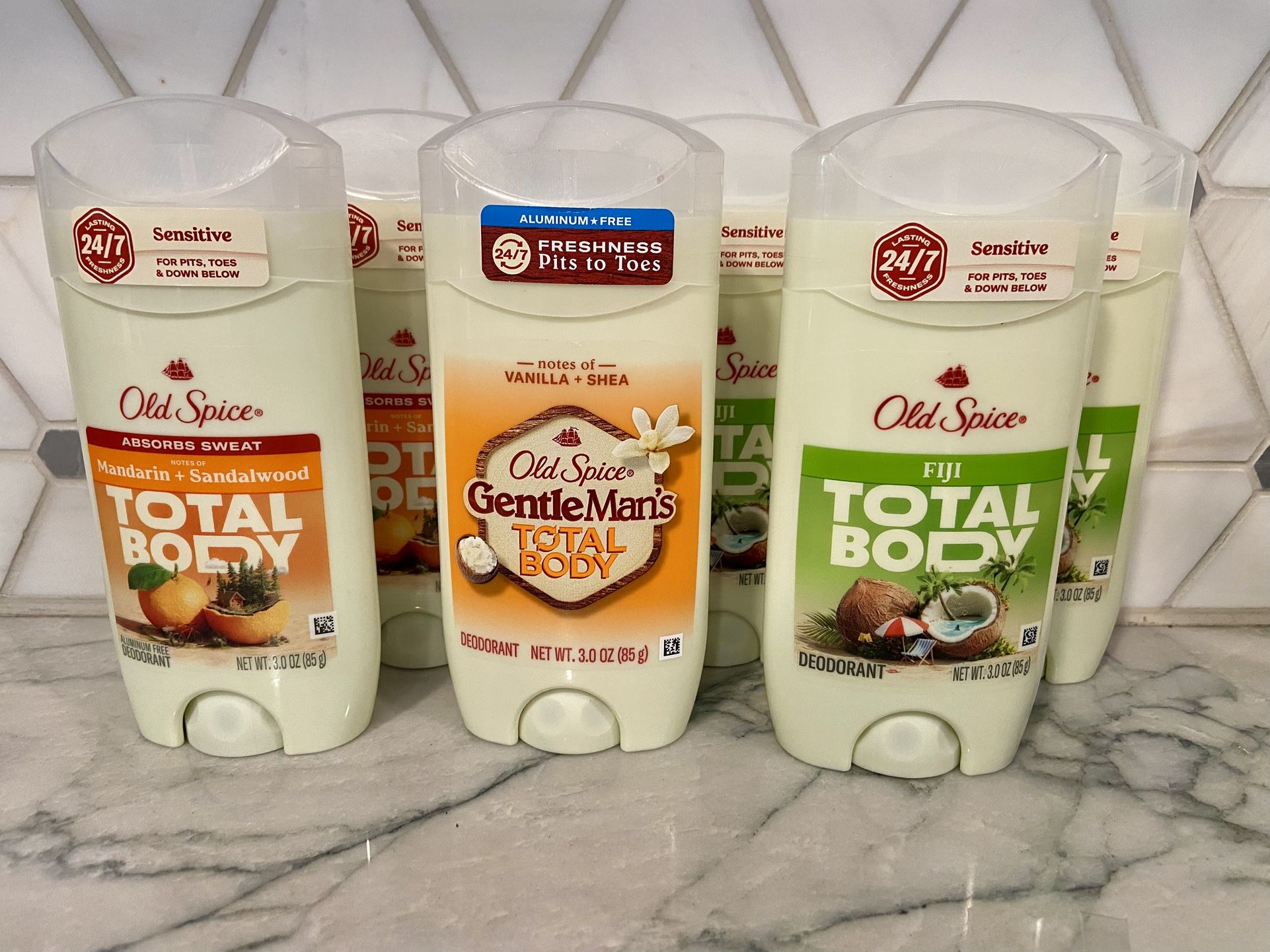 Old Spice Whole Body Aluminum Free Total Body Deodorant, Mandarin + Sandalwood Scent or Fiji scent, 3 oz. New
