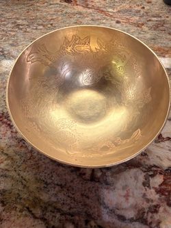 Brass Bowl with Etched Dragon Design