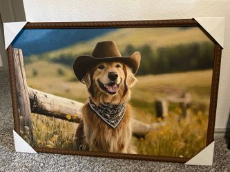 Framed Cowboy Dog Wall Art – Ready to Hang