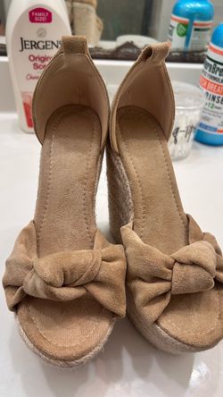 Tan Suede Bow Espadrille Wedge Heels