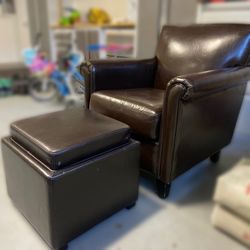 Faux Leather Chair With Storage Ottoman 