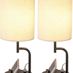 Table Lamp W/ 3 USB Chargin Ports Desk Pack Of 2