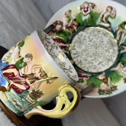 VERY RARE SIGNED OCCUPIED JAPAN SGK CAPODIMONTE STYLE DEMITASSE CUP & SAUCER 