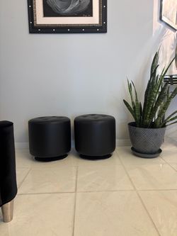 Set of 2 Black Leather Tufted Round OttomansCASH ONLY