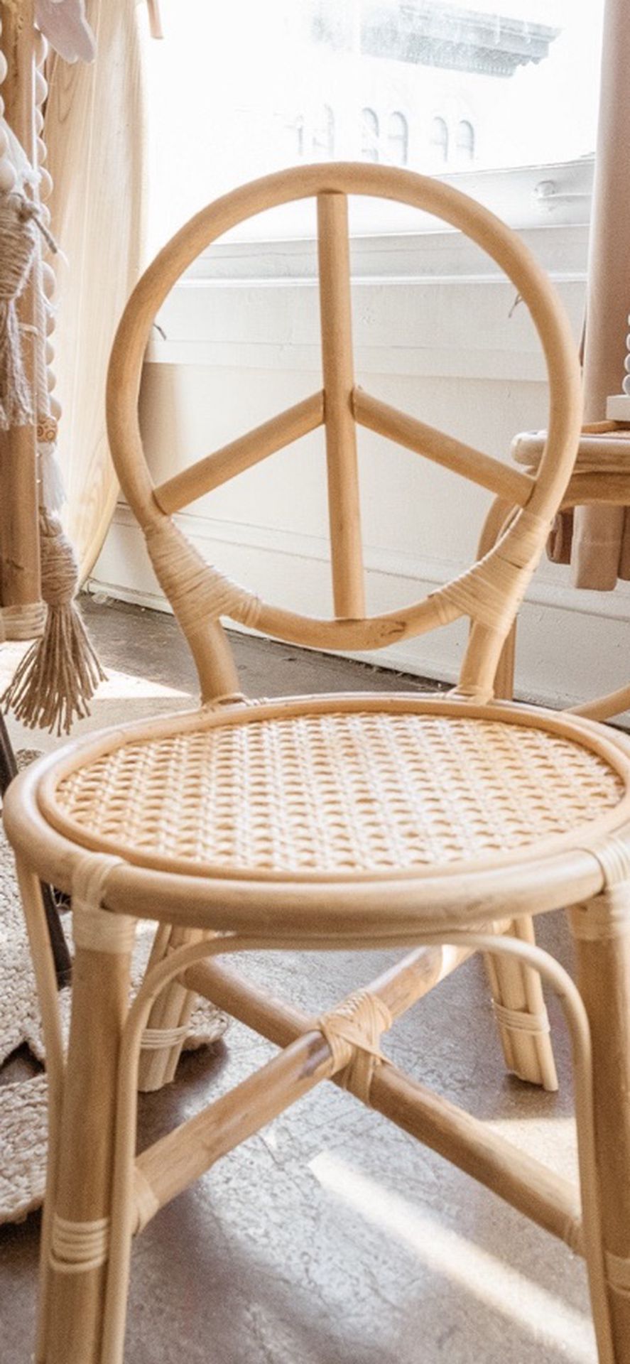 Vintage Rattan Peace Sign Kids Toddler Chair