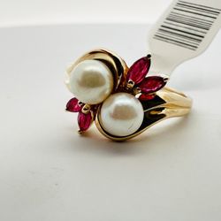 14k Gold, Ruby & Akoya Pearl Ring