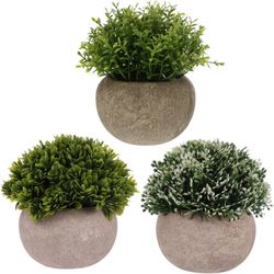 3 Pcs Artificial Faux Topiary Shrubs Set, Mini Green Potted Plants Clover