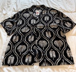 Men's H&M Black & White Palm Tree Hawaiian Button-Up Shirt size: Large
