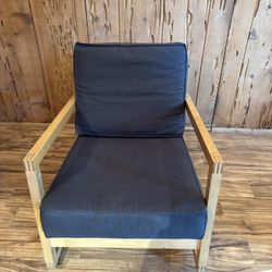 2 Vintage IKEA Chairs - Dark Gray Cushions, Light Wood Frame