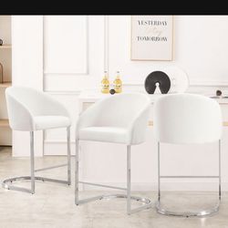 3 White Boucle Bar Stools